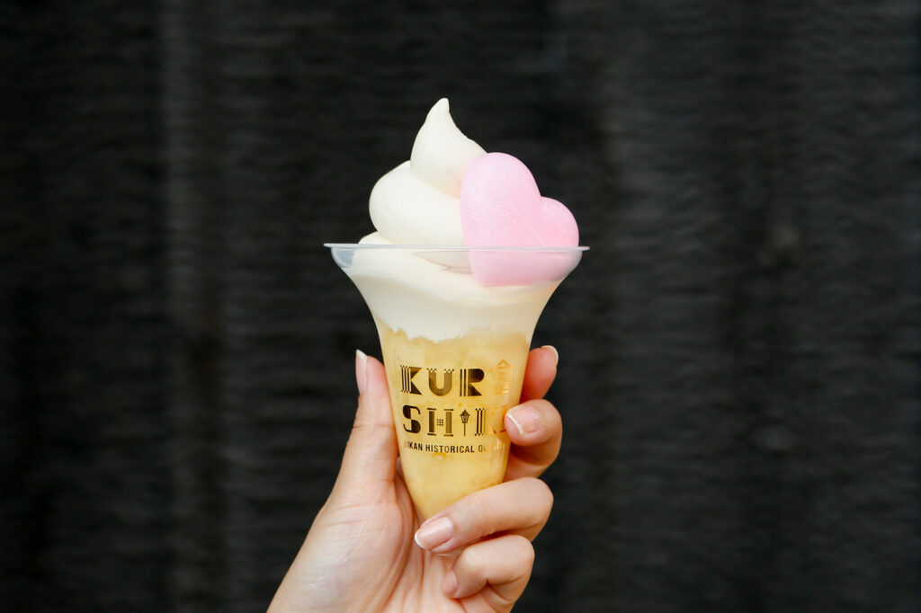 岡山くだものミュージアムの「岡山白桃ソフトクリームパフェ」