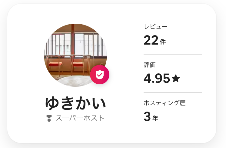「暮らしの宿 てまり」「ゆきかい「スーパーホスト」